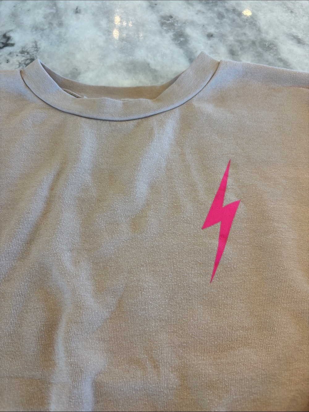 Aviator Nation Beige Sweatshirt with Pink Lightning Bolt - Picture 3 of 5